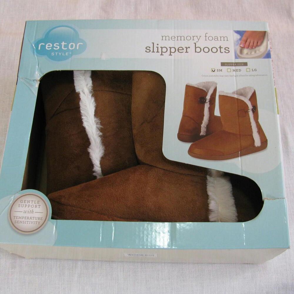 NIB Restor Style Memory Foam Slipper Boots, SM (Women's 7-8), Brown, 2014 rr